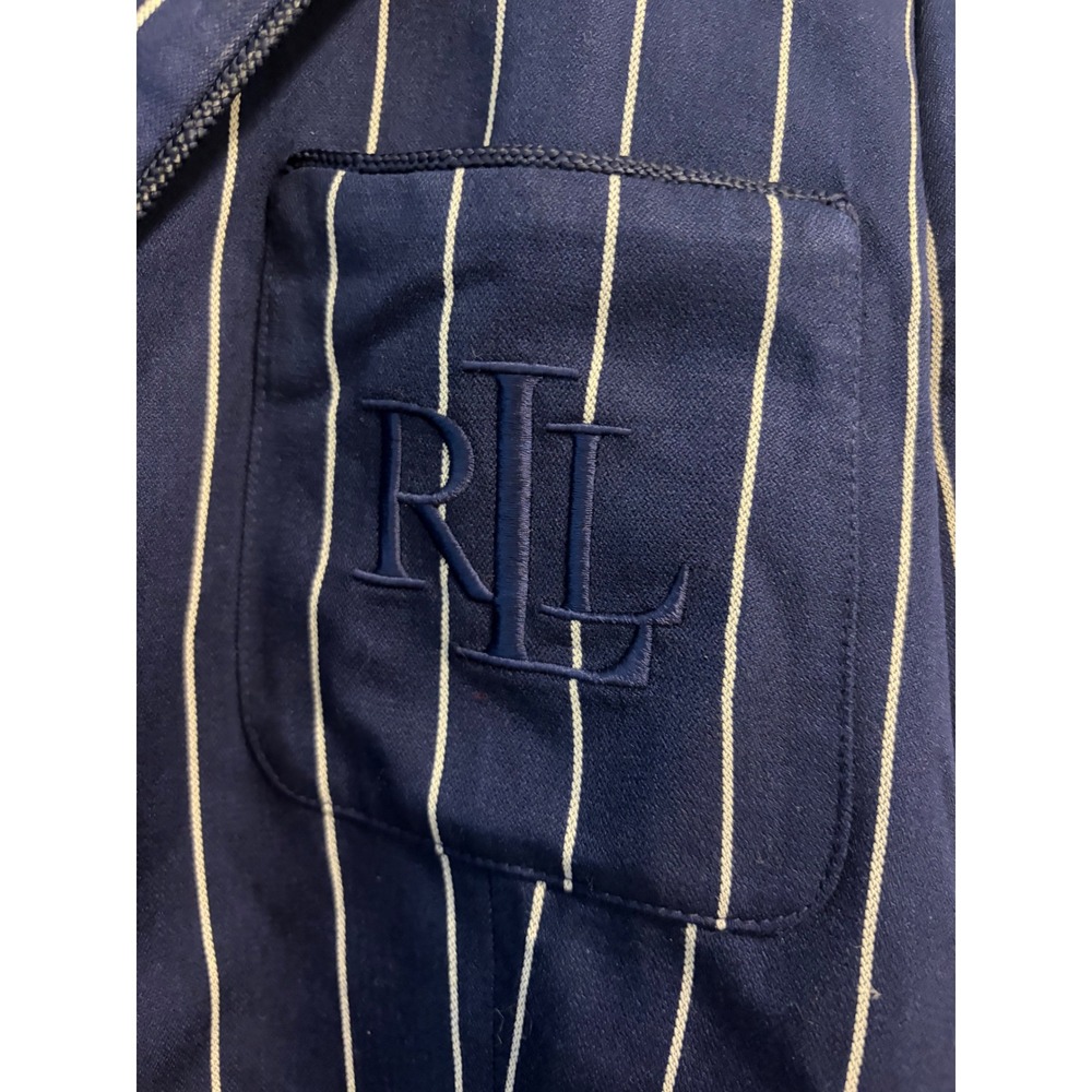 Lauren Ralph Lauren Navy Pinstripe Monogram Blazer Jacket Size 8 - Picture 3 of 8